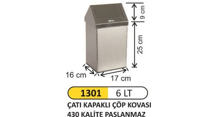 ÇATI KAPAKLI ÇÖP KOVASI 6 LT 430 KALİTE 1301