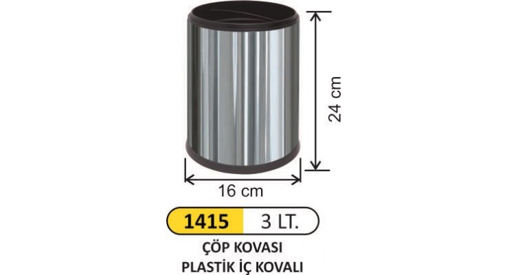 ÇÖP KOVASI PASLANMAZ AÇIK İÇ KOVALI 3LT 1415