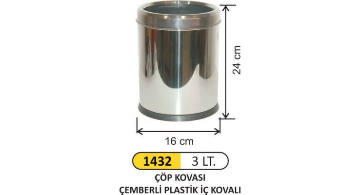  ÇÖP KOVASI İÇ KOVALI ÇEMBERLİ PASLANMAZ 3LT 1432