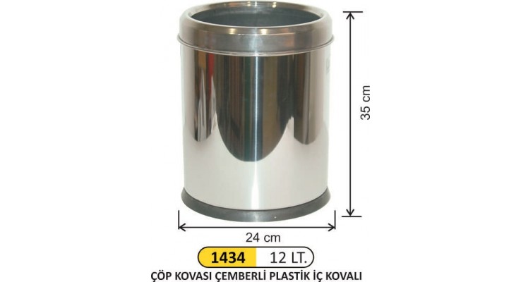  ÇÖP KOVASI İÇ KOVALI ÇEMBERLİ PASLANMAZ 12LT 1434