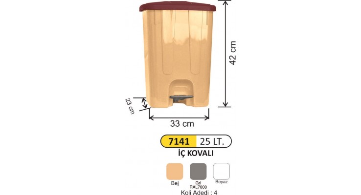  PEDALLI ÇÖP KOVASI KÖŞE 2 NO 25 LT İÇ KOVALI 7141 Fiyatı