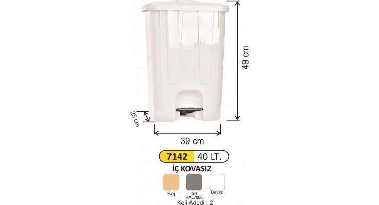 PEDALLI ÇÖP KOVASI KÖŞE 3 NO 40 LT İÇ KOVALI 7142