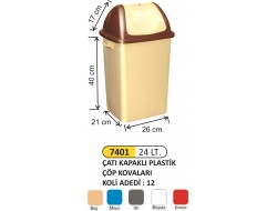  ÇATI KAPAKLI PLASTİK ÇÖP KOVASI 24 LT 7401