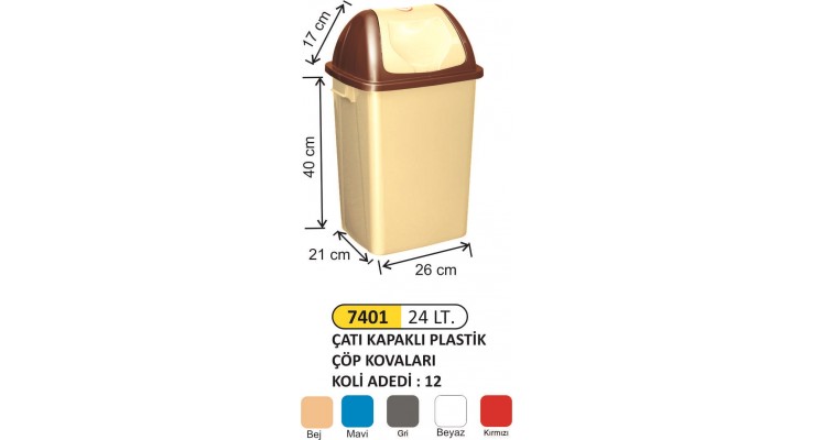  ÇATI KAPAKLI PLASTİK ÇÖP KOVASI 24 LT 7401