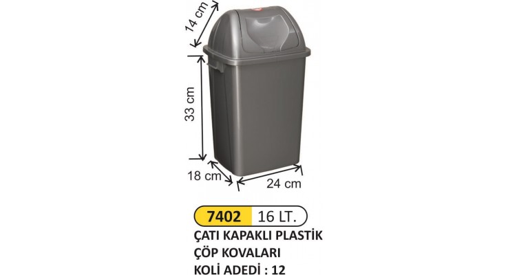  ÇATI KAPAKLI ÇÖP KOVASI PLASTİK 16 LT 7402