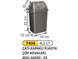  ÇATI KAPAKLI ÇÖP KOVASI PLASTİK 4.2 LT 7404