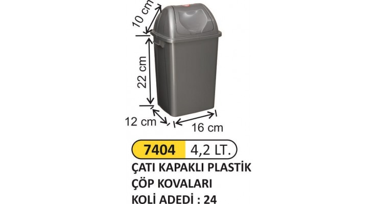  ÇATI KAPAKLI ÇÖP KOVASI PLASTİK 4.2 LT 7404