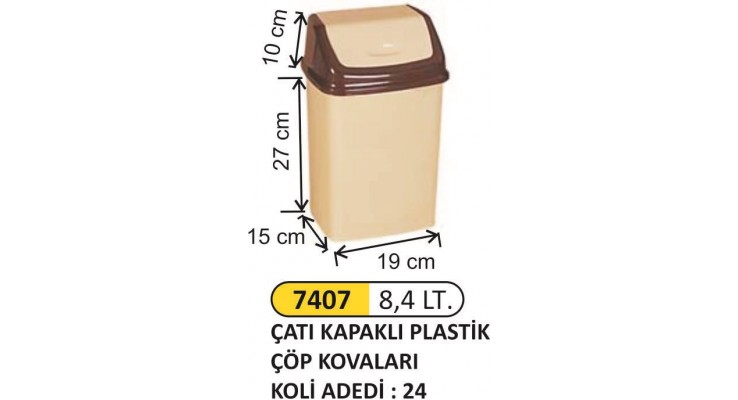  İTME KAPAKLI ÇÖP KOVASI PLASTİK 8.4 LT 7407