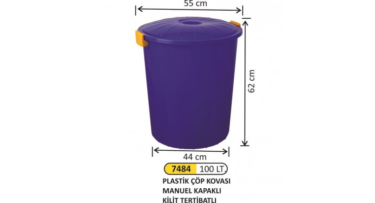  ÇÖP KOVASI PLASTİK KAPAKLI 100 LT 7484