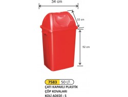 ÇATI KAPAKLI PLASTİK ÇÖP KOVASI 50 LT 7583