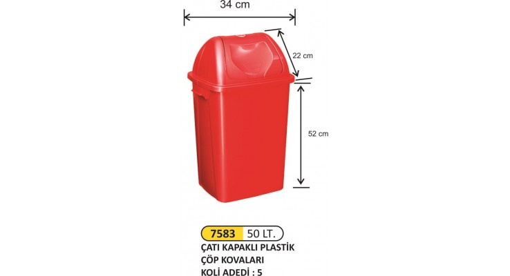 ÇATI KAPAKLI PLASTİK ÇÖP KOVASI 50 LT 7583